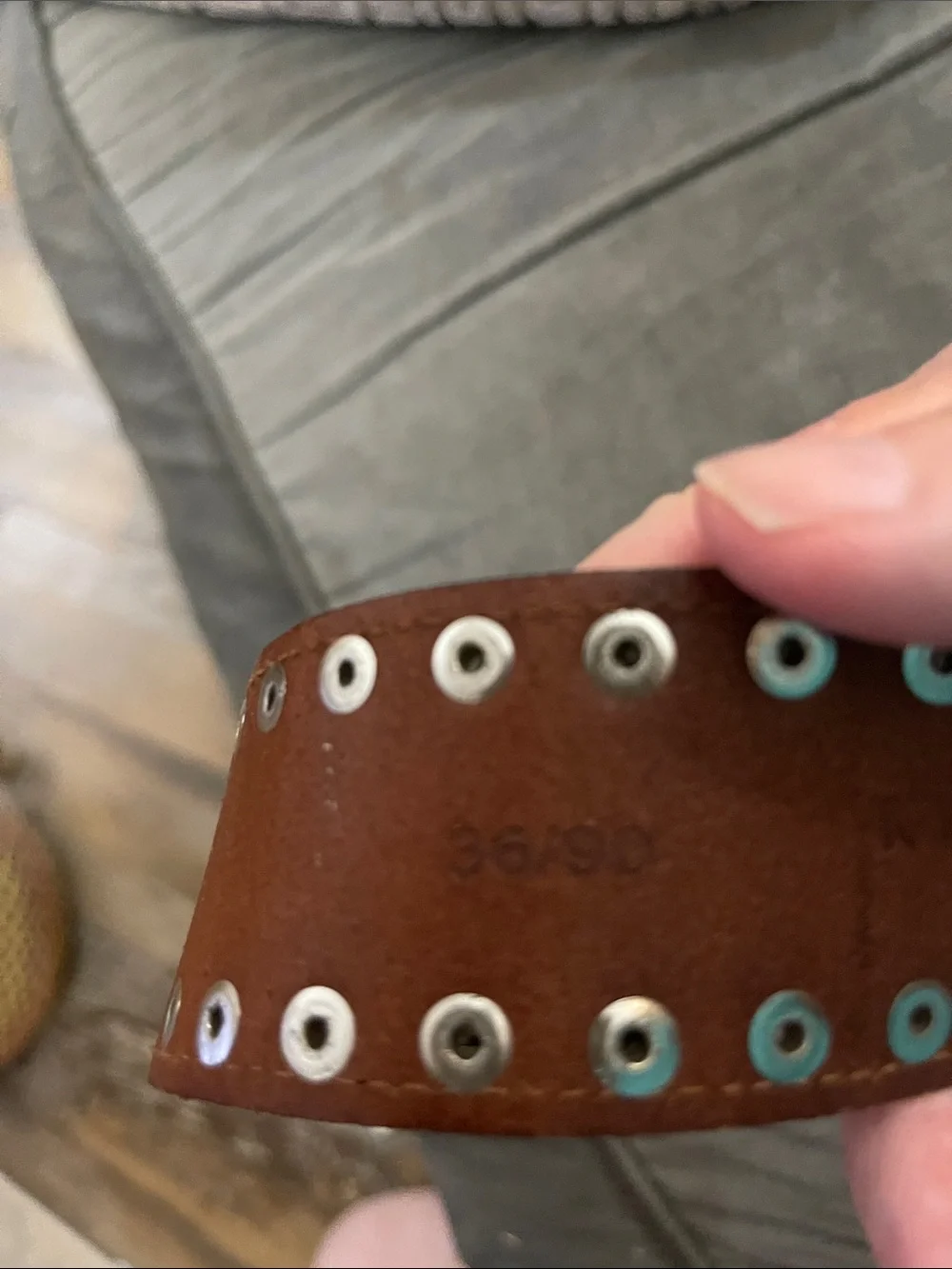 Kenneth Cole Brown Leather Studded Belt with Silver Buckle